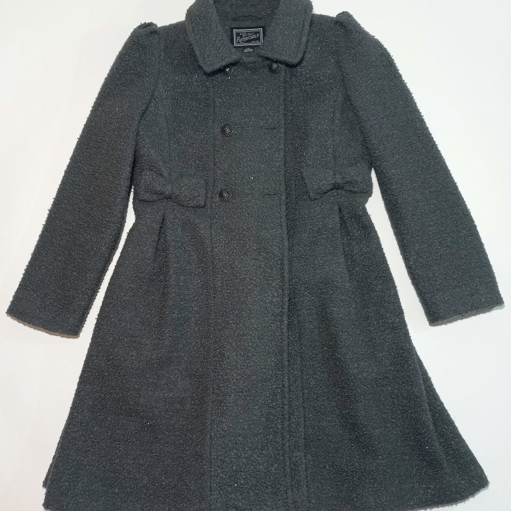 Rothschild Girls Shiny Gray Coat Bows Pockets Size L(14)